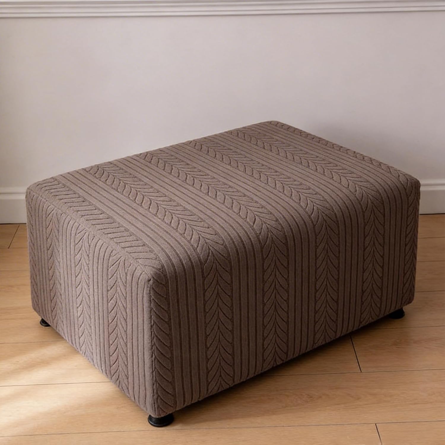 Ottoman Slipcover, Rectangle Ottoman Cover Soft Polyester Footstool Protector Covers Stretch Footrest Stool Covers for Living Room Bedroom (Coffee, 28" L x 22" W x 20" H)