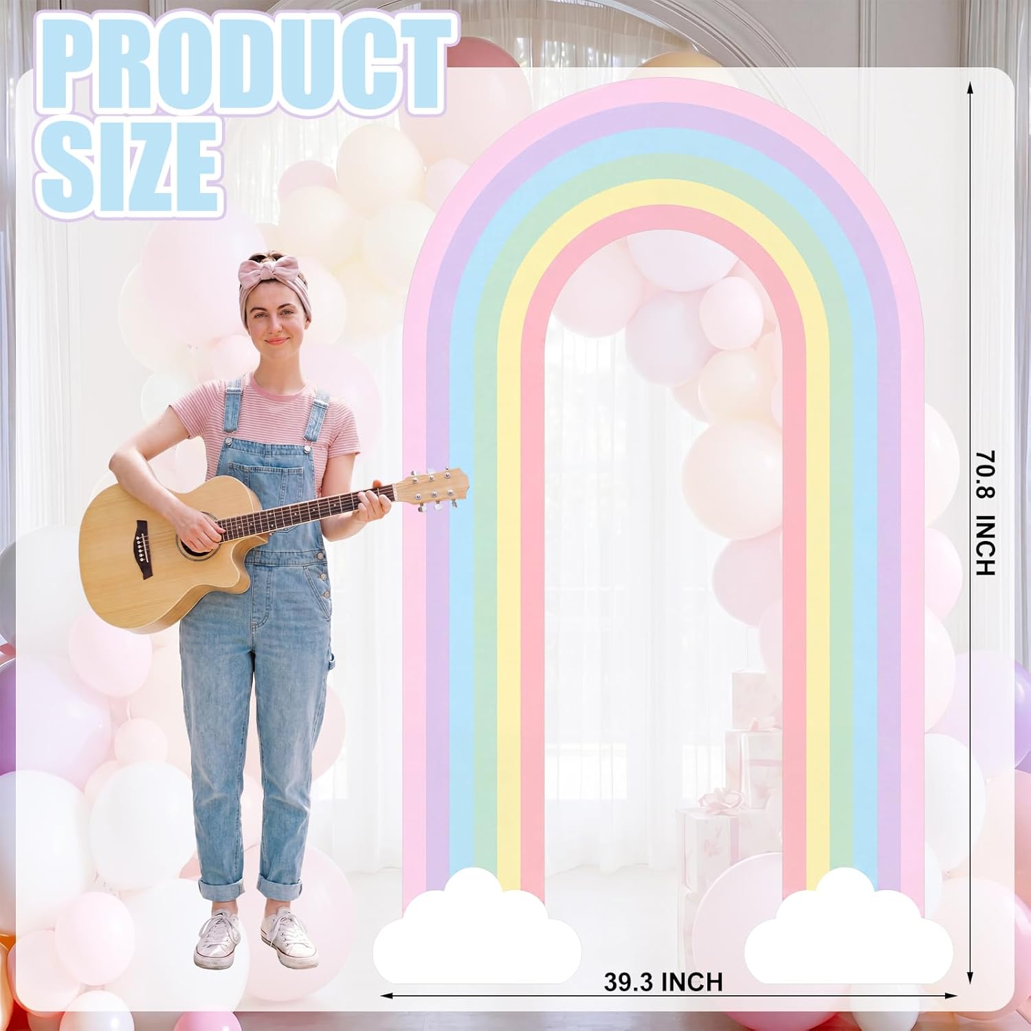 Pastel 6ft Rainbow Arch Backdrop Stand Music Teacher Themed Party Decor Birthday Party Cutouts with Stakes Back to School Decorations for Prek Classroom Baby Shower Supplies