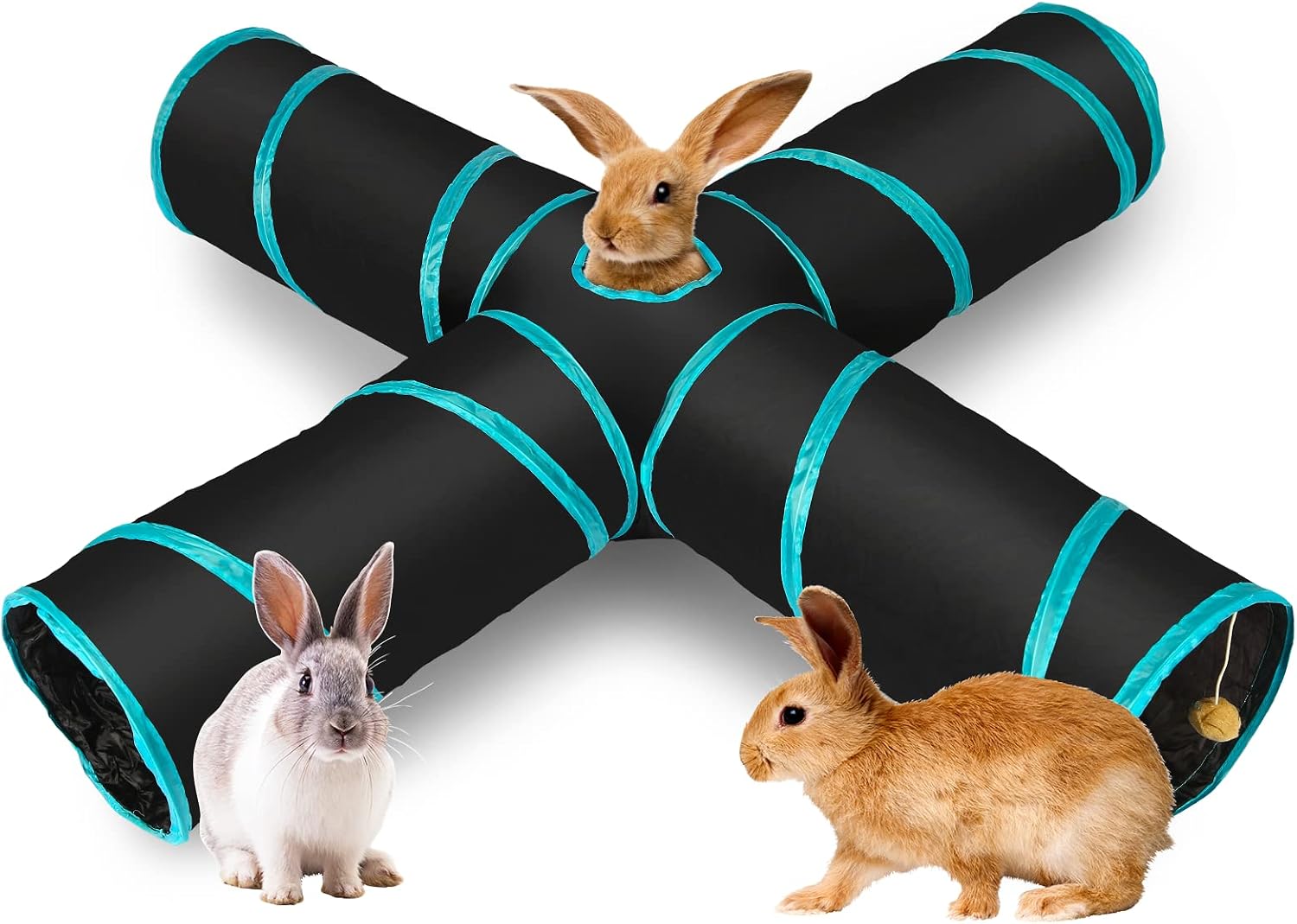 Bunny Tunnel & Tubes 1 Way/S Way/3 Way/4 Way/5 Way Collapsible Rabbit Hideout Guinea Pig Tunnel &Tubes with Chew Toys for Hamster,…