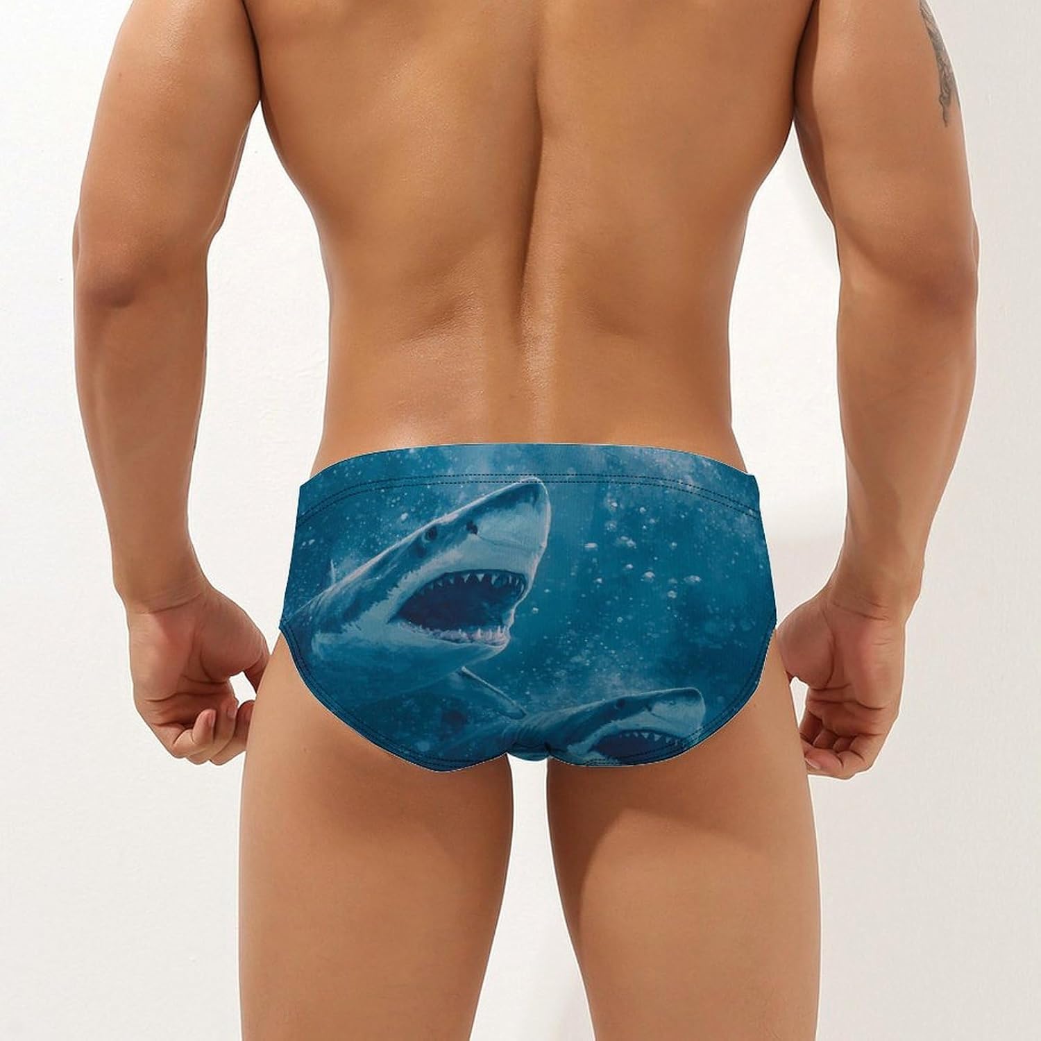 Fierce Shark Underwater Men's Swimwear Bikini Swimming Briefs Stretchy Swimsuits Board Surf Shorts Trunks