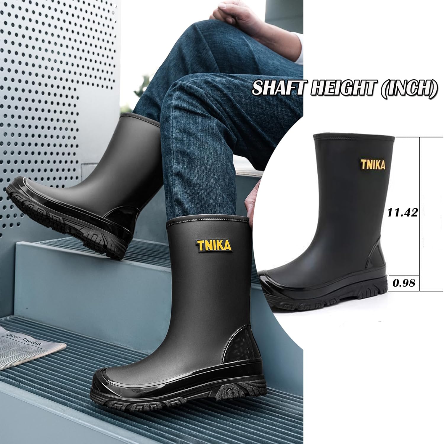 Rain Boots for Men Mid & Knee-High - Waterproof Lightweight Slip Resistant Garden Fishing Shoes - Image 2