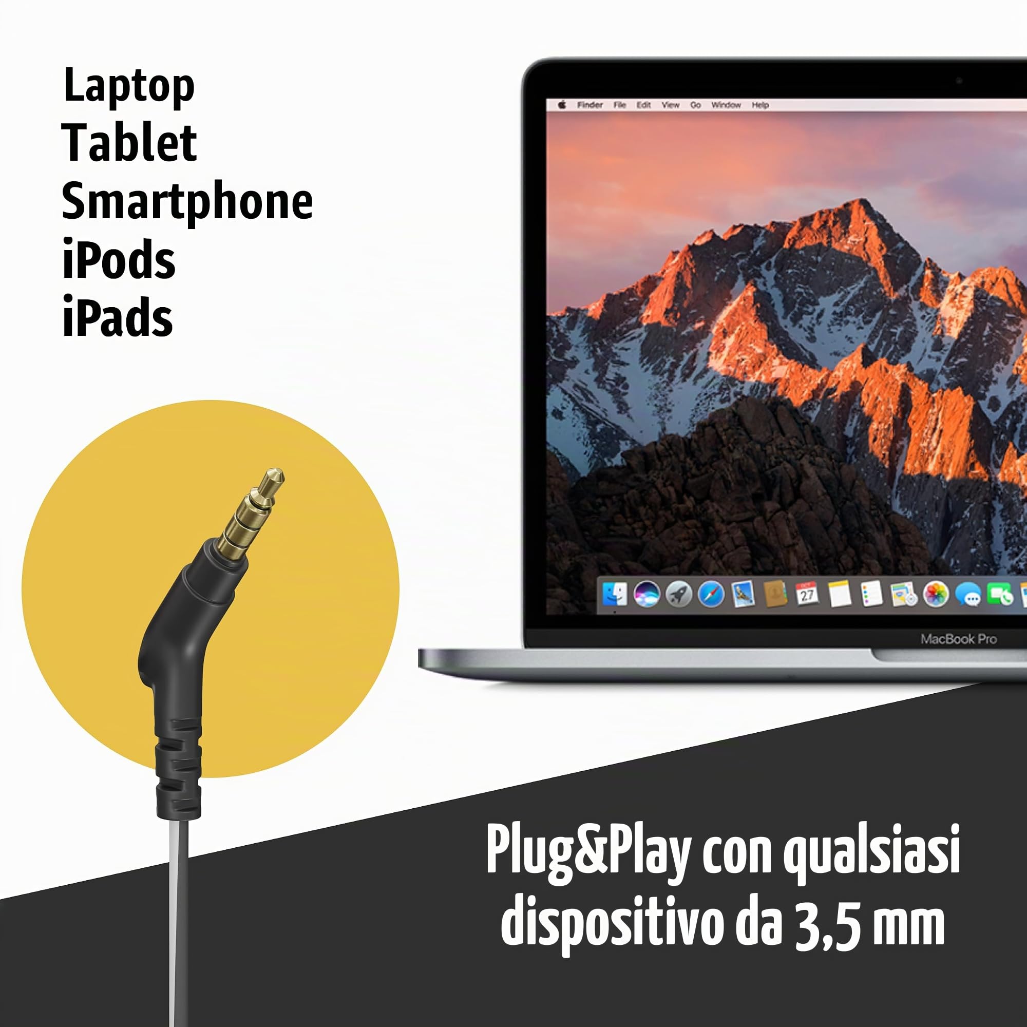 Symphonized® Auricolari con Filo e Microfono, bassi da 8 mm, suono 3D in legno di Bubinga, cuffie in ear cancellazione attiva del rumore, Jack 3,5 mm, controllo del volume per cellulare, PC e tablet.
