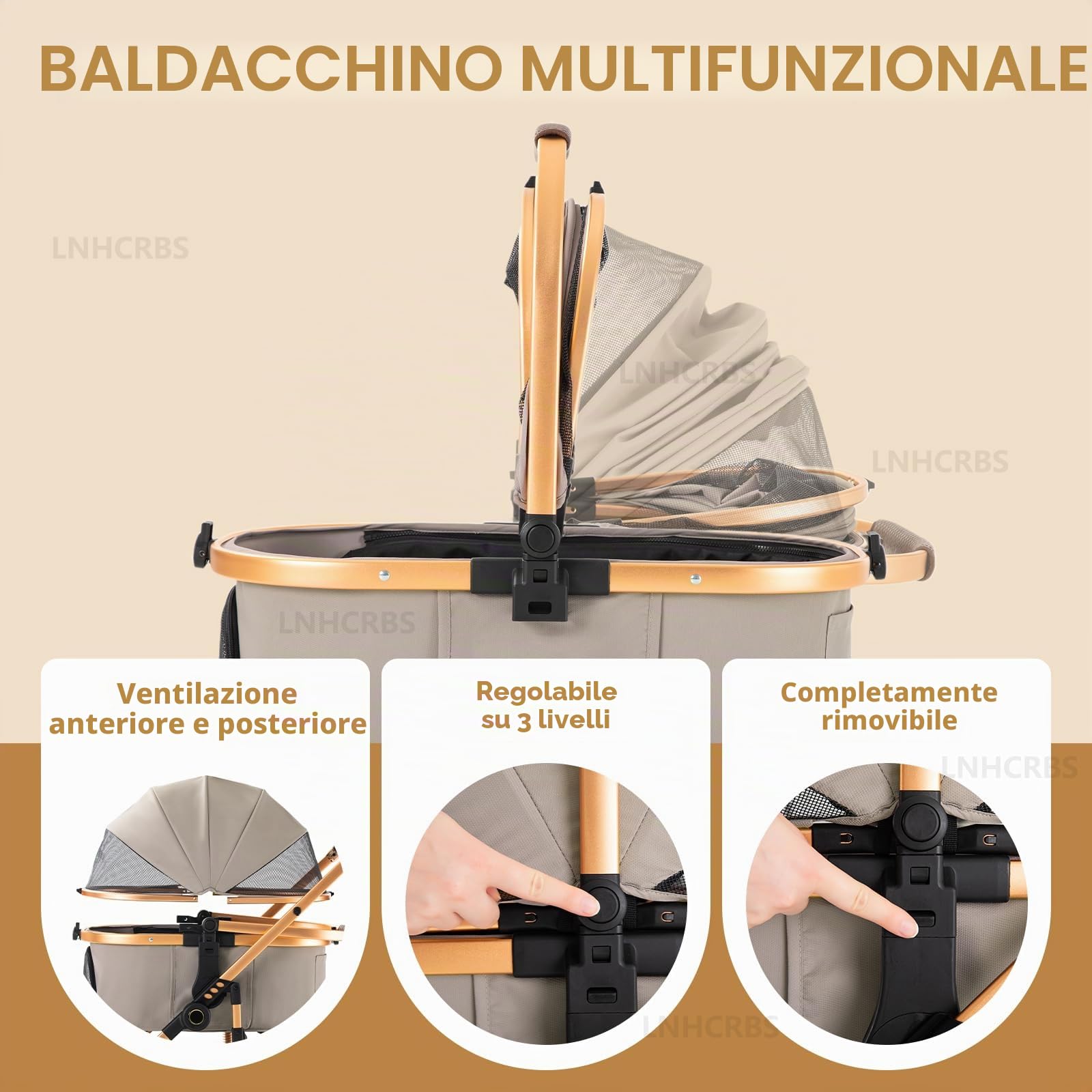 Passeggino Cani-Passeggino Per Gatti Con Cesta Rimovibile Per Animali, Rete Totale Ventilata, Tessuto Antigraffio E Resistente, elaio In Alluminio (22 Kg),Per Cani E Gatti Piccoli/Medi-Khaki