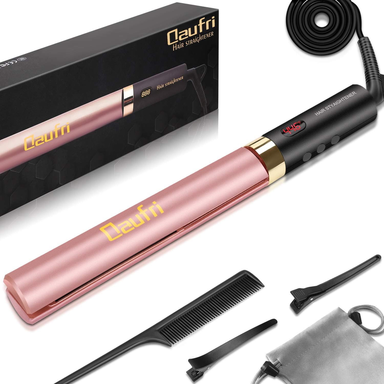Hair Straightener, Daufri Professional Straightener Flat Iron 2 in 1 Tourmaline Ceramic Digital LCD 250¨H-450¨H & Dual Voltage, 15s Instant Heat for All Hair Types