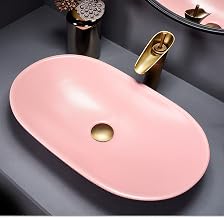 Lavabos ovalados para baño, lavabos con grifería, Lavabo de encimera Rosa, Lavabo de Porcelana de cerámica, Lavabo de tocador - 58 cm de Largo x 34 cm de Ancho x 14 cm de Alto