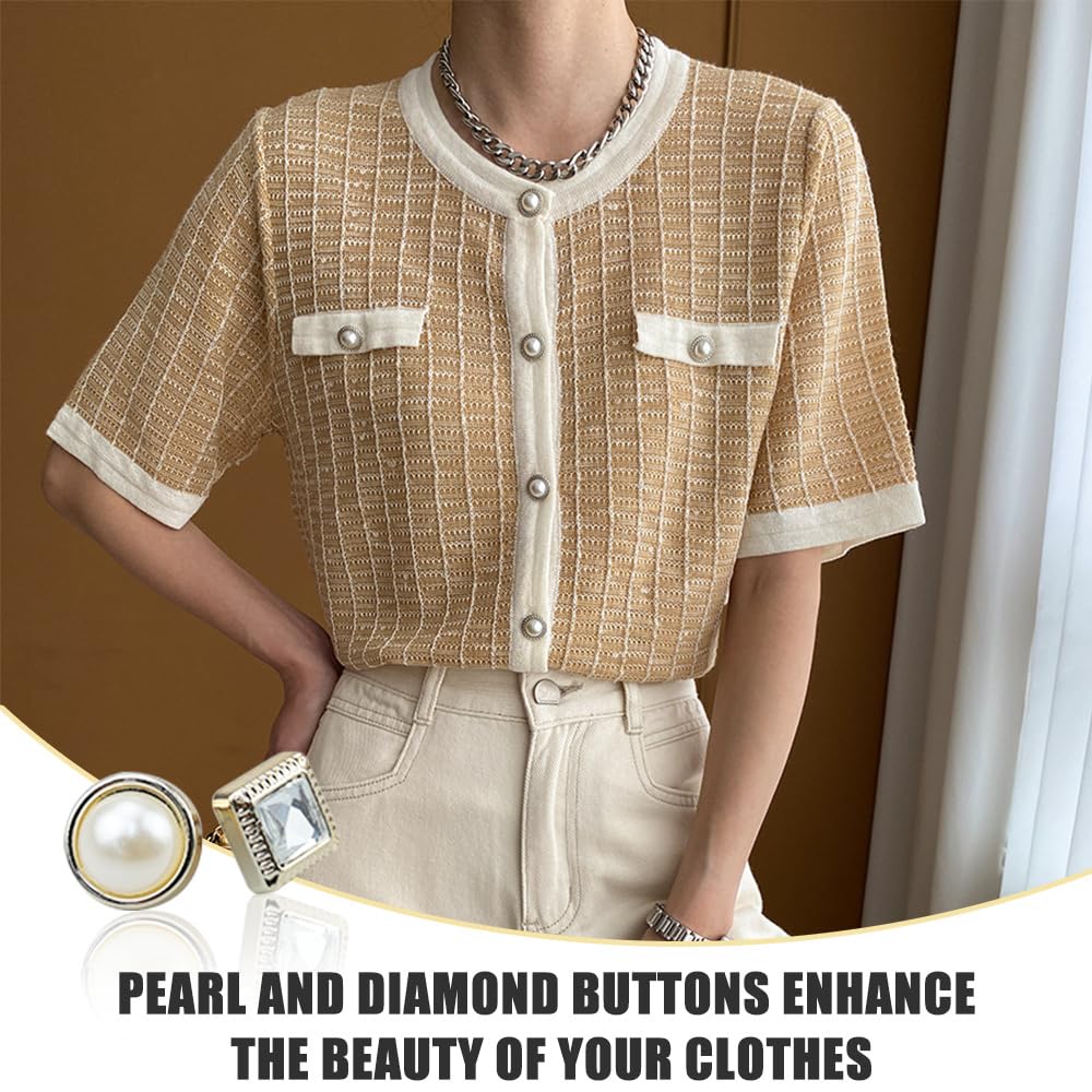 Rongxze 100 Pezzi Spille a Bottone, Spilla da Donna per Camicia, Bottoni in Perle Finte 10 stili per Vestiti, Abiti, Cappotti, Maglioni, Vestiti, Tessuti Decorativi (9,5-11 mm