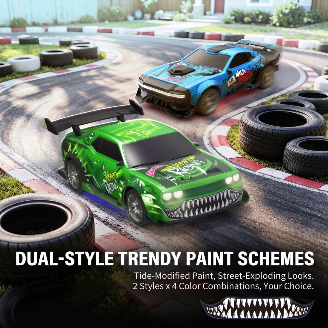1:24 RC Drift Car 4WD, 2,4GHz Ferngesteuertes Drift Auto mit LED-Lichtern, Drift- & Grip-Reifen Set, Type-C Akku, Graffiti Racing Fahrzeug Modell für Erwachsene