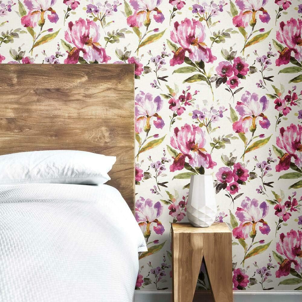 RoomMates RMK11302RL Pink Iris Floral Peel and Stick Wallpaper