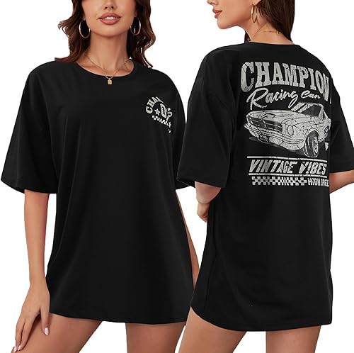 YIJIU Camisetas de gran tamaño con estampado de letras para mujer, manga corta, holgadas, casuales, para verano