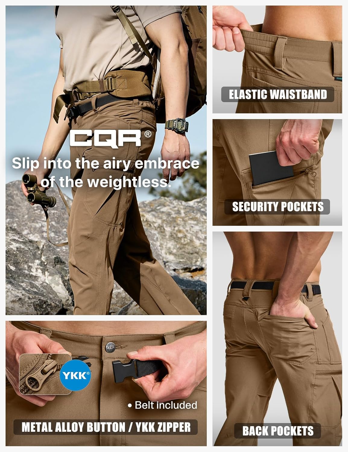 CQR Men's Quick Dry Tactical Pants, Water Resistant Outdoor Pants, Lightweight Stretch Cargo Work Hiking Pants - Image 4