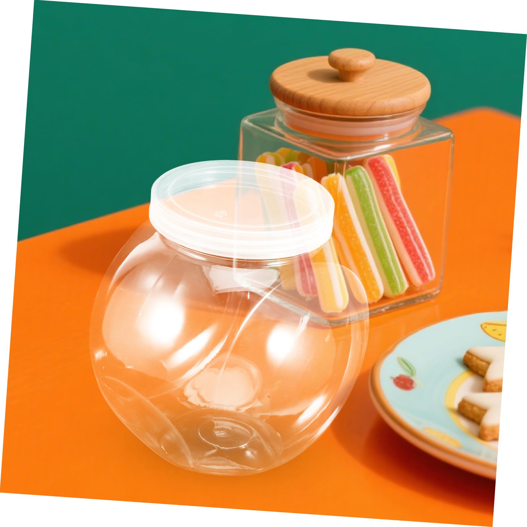 Cabilock 4piezas Tarro de Plástico Transparente para Dulces Tarros Redondos con Tapa Contenedores para Almacenar Alimentos para Galletas Frijoles Aperitivos Cocina o Fiesta