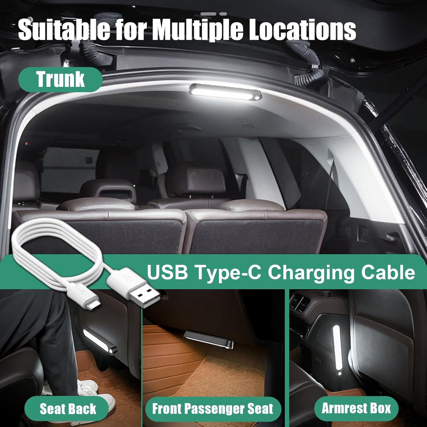 Car Trunk Automatic Sensor Light for Dodge Magnum Neon Charger Challenger, Car Trunk Led Light, Auto Ceiling Roof Lights, Magnetic USB Rechargeable, Portable Three Modes, White