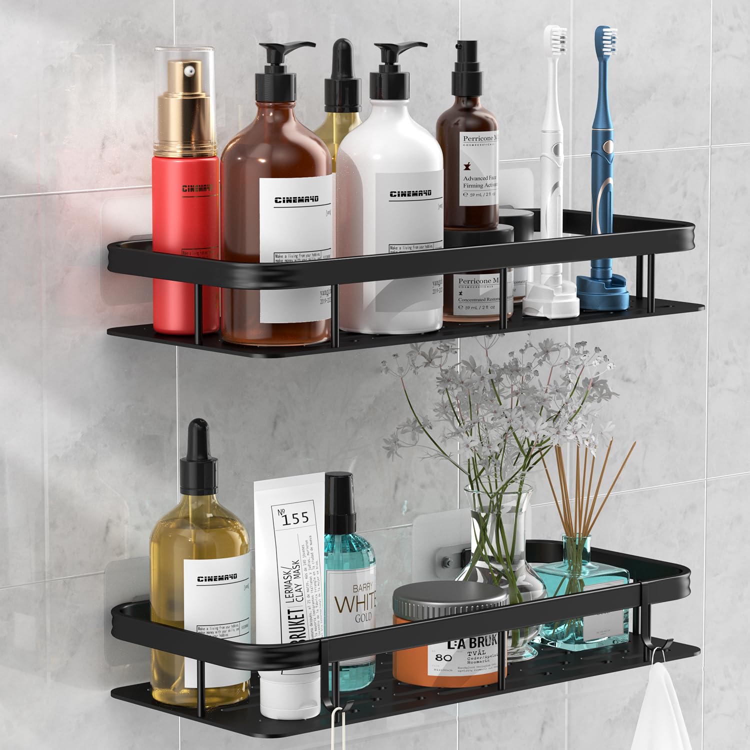 lanlord Wall Mounted Shower Caddy Shelf Organizer Rack 2 Pack 12 inch No Drilling Adhesive Shower Shelves Bathroom