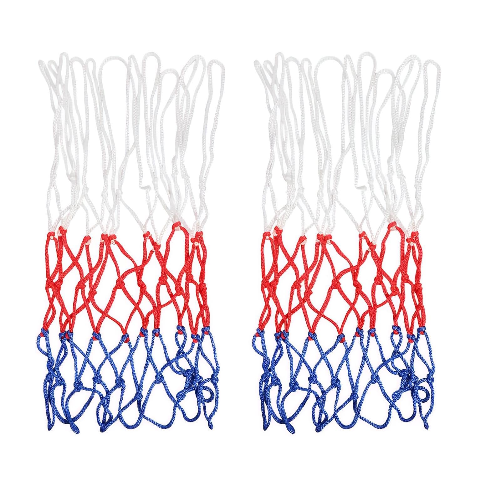 2-Pack Heavy-Duty Woven Tricolour Basketball Nets, Durable Replacement Nets for Indoor and Outdoor Hoops