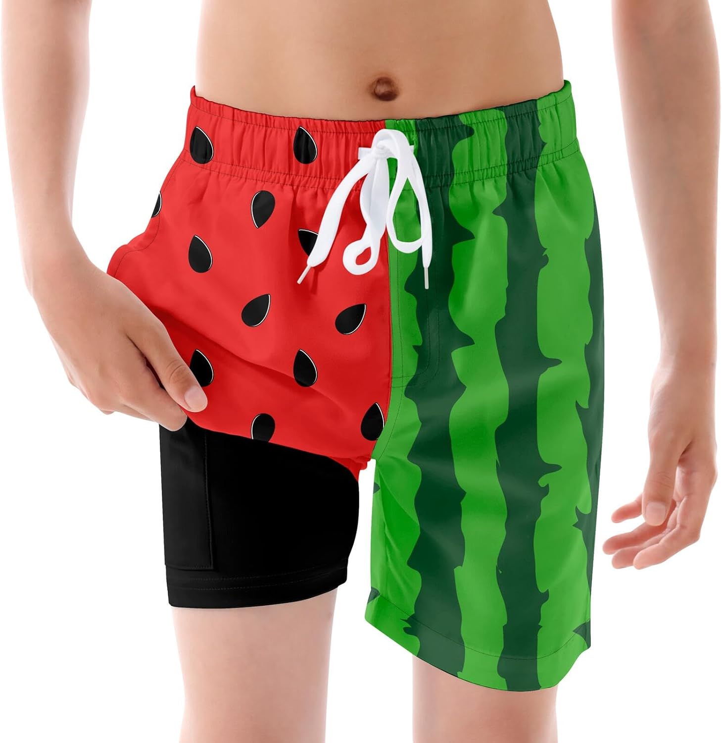 Ahegao Boys Swim Trunks with Compression Liner Big Kids Bathing Suit Quick Dry Board Shorts for 6-20 Years