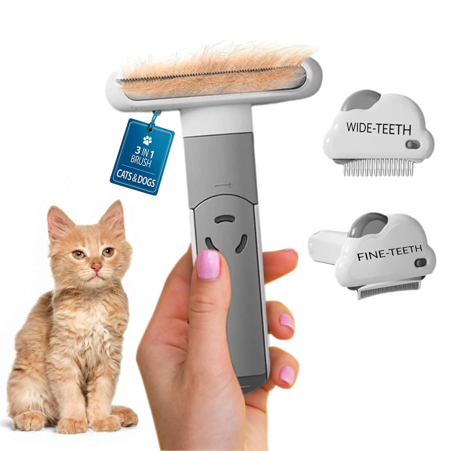 Sinko 3-in-1 Cat Grooming Brush and Deshedding Dog Brush, Short Haired and Long Haired Cat Brush, Dog Brushes for Grooming, 2 Comb Head Included, Effectively Reduces Shedding by up to 96%