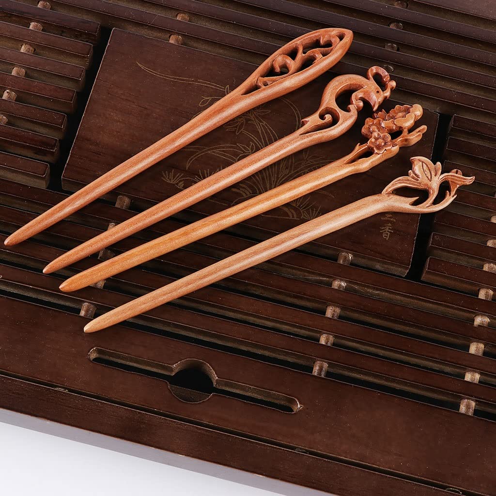 Pince à cheveux en bois de pêche sculptée à la main - Accessoire de coiffure rétro - Cadeau pour fille - Noir