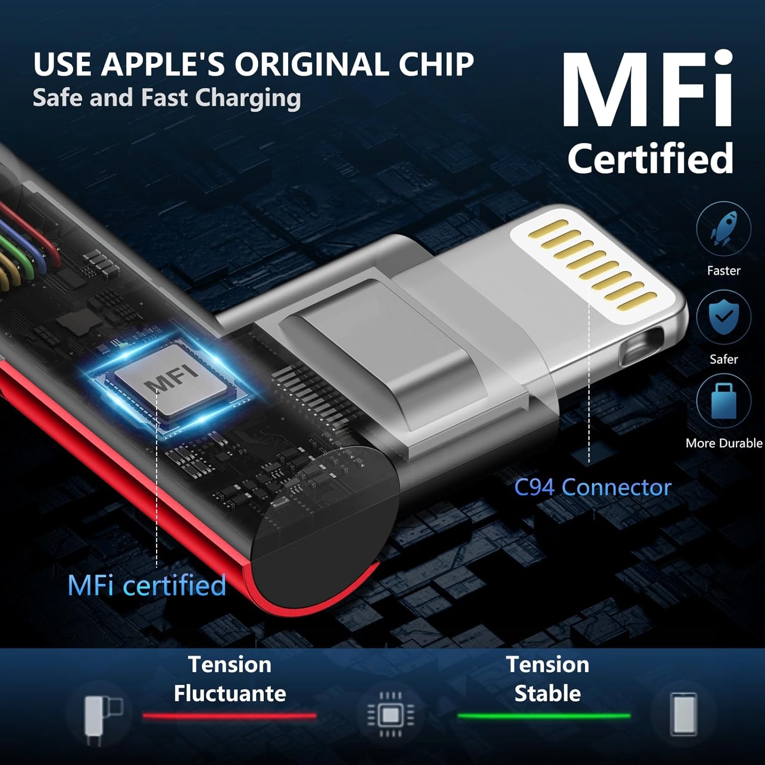 USB C to Lightning Cable 6FT, 90 Degree iPhone Charger Cables [Apple MFi Certified] 3Pack Fast Charging Cord Nylon Braided USB C Lightning Cable Compatible with iPhone 14/13/12/11/Pro Max/Plus/8/7-Red - Image 3