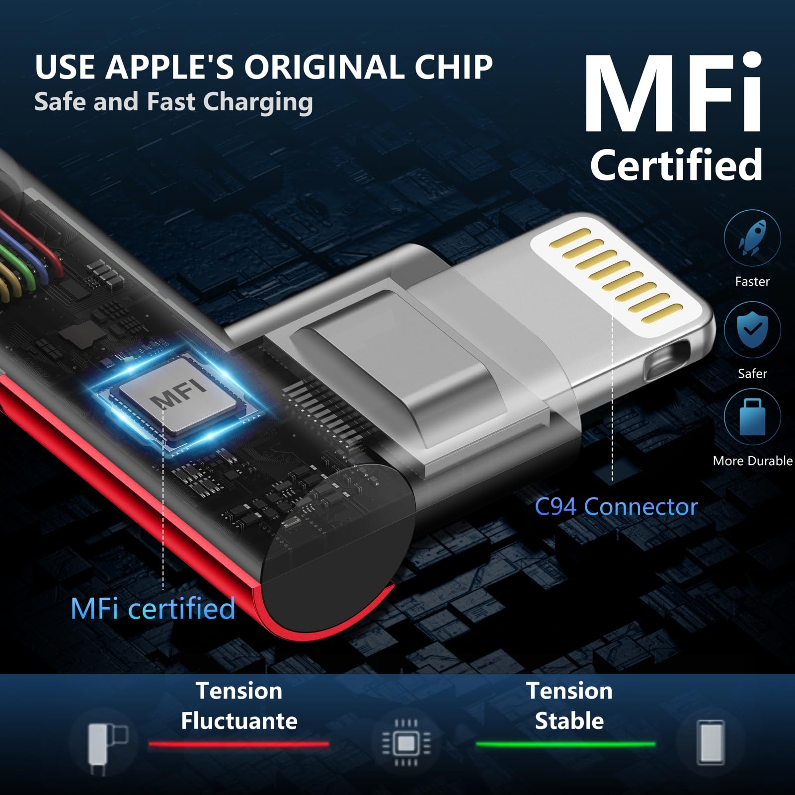 Cavo da USB C a Lightning a 90 gradi, 3 m, caricabatterie per iPhone [certificato Apple MFi], confezione da 3 cavi di ricarica rapida, cavo Lightning USB C intrecciato ad angolo retto per iPhone 14/13
