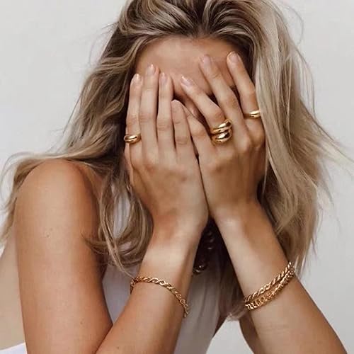 Miniatura 2 de Caenyo Pulseras de oro para mujer, chapadas en oro de 14 quilates, pulseras de espiga cubanas en capas, pulsera ajustable de cadena de perlas