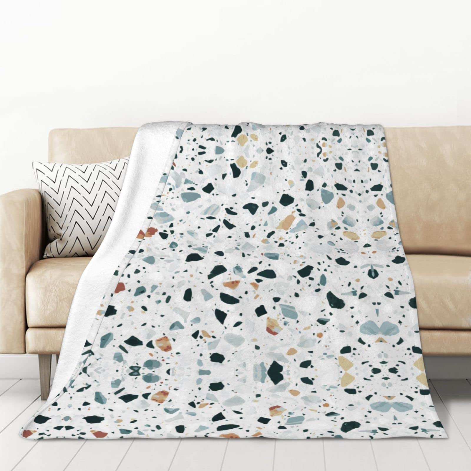 Couvertures en flanelle marbre Terrazzo pastel pour lit et canapé de 127x178 cm