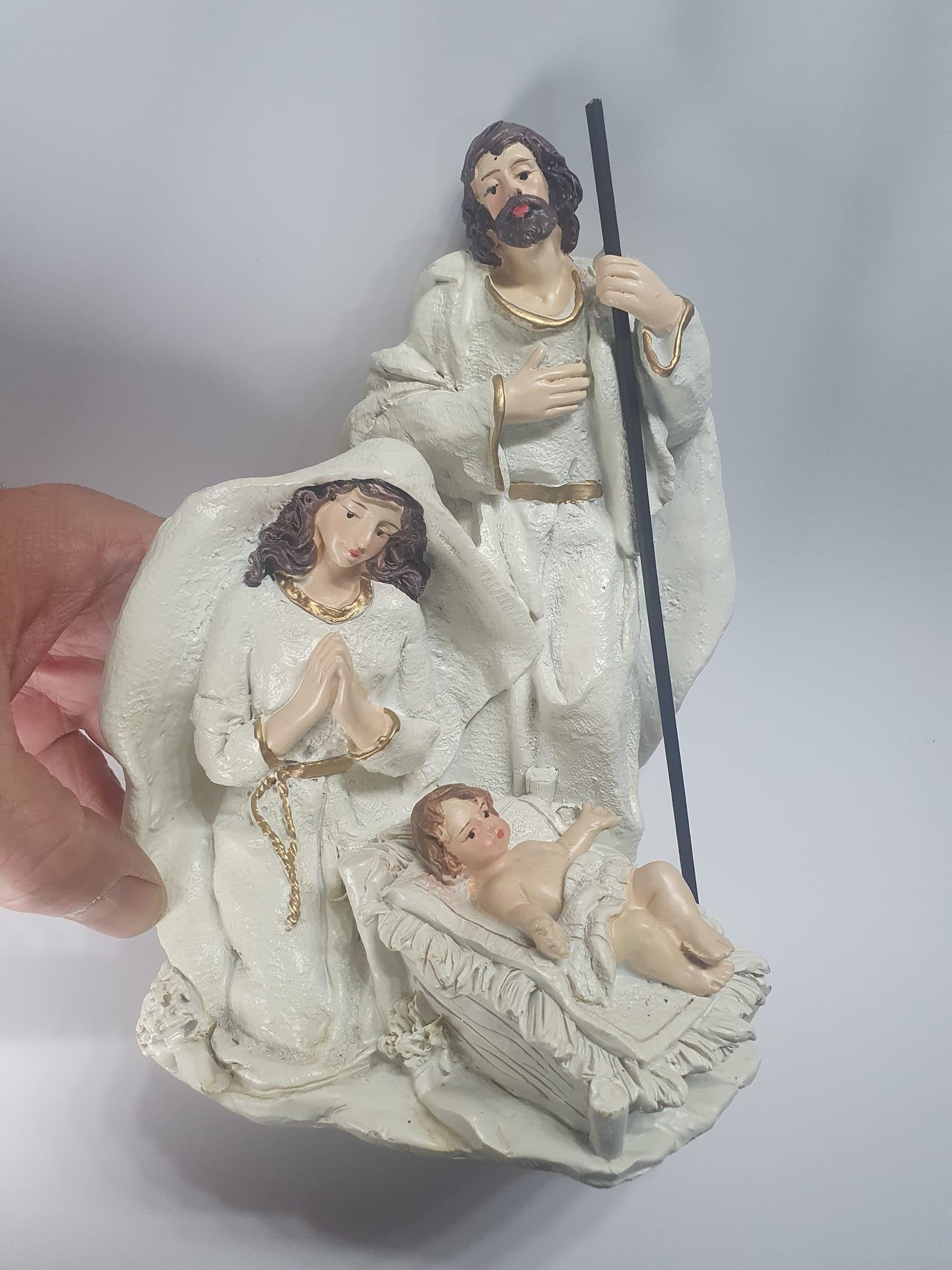Tempel Krippe Durchmesser 25 Höhe 40 cm Holz und Kork mit Krippe 21 cm weißes Harz Maria Jesu Josef