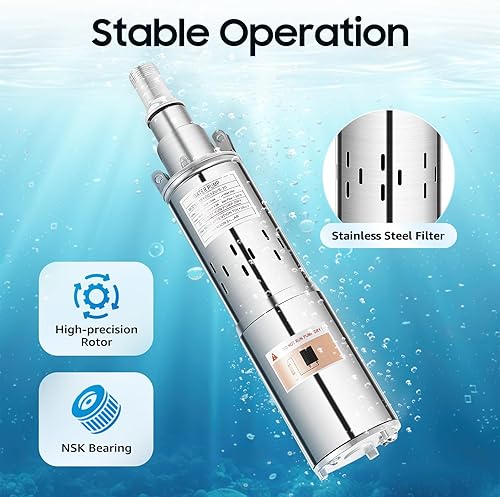 Miniatura 5 de Bomba eléctrica de pozo profundo, Bomba de agua sumergible solar, DC 12V 180W Farm Ranch Sumergible Deep Bore Well Water Pump, Motor de cobre puro