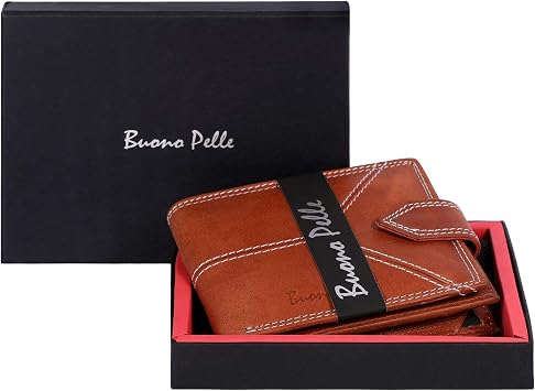 RFID Blocking Mens Designer Genuine Real Leather Wallet with Large Zip Coin Pocket/Pouch Gift Boxed (Distressed Crunch Tan)