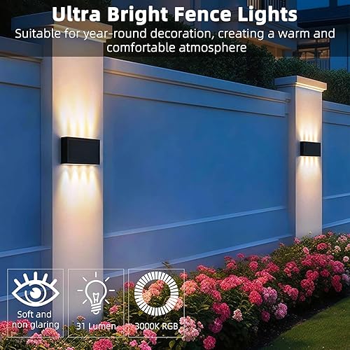 Miniatura 3 de Luces solares de pared para exteriores, 3000 K blanco cálido, impermeables, elegantes luces modernas, iluminación solar brillante arriba y abajo con