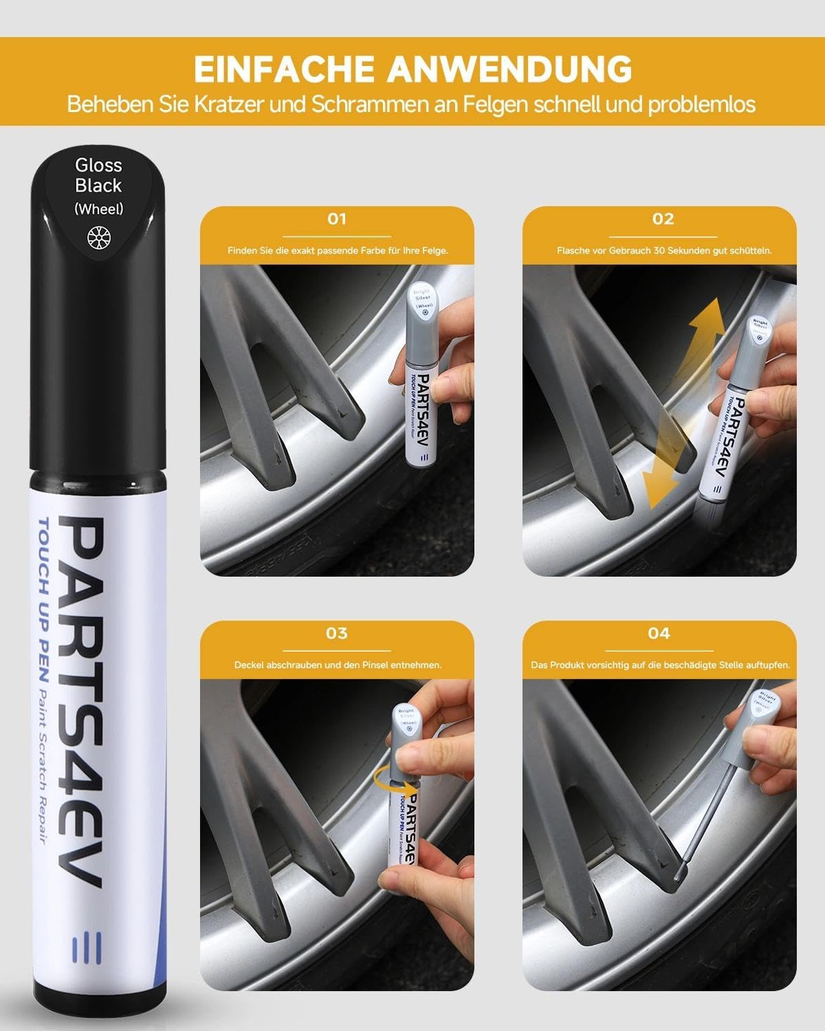 Rotulador de reparación de llantas en negro brillante – para llantas VW / Volkswagen con superficie giratoria de diamante negro – Cubierta de color exacto, resistente a la abrasión y resistente al - 4