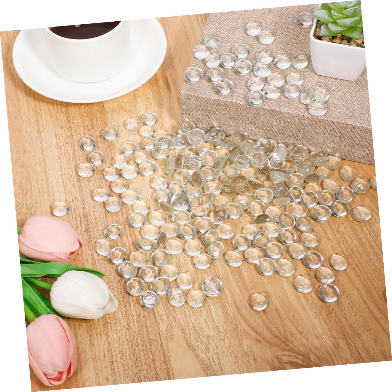 Zerodeko 200pcs Clear Glass Pebbles for Vases and Aquariums Decorative Flat Marbles Non Floating Beads for Home and Garden Decor Low Maintenance Craft Filler