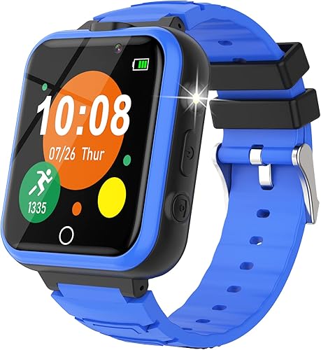 Reloj inteligente para niños y niñas  Reloj inteligente para niños de 4 a 12 años con juegos de cámara podómetro reloj despertador linternas Azul /