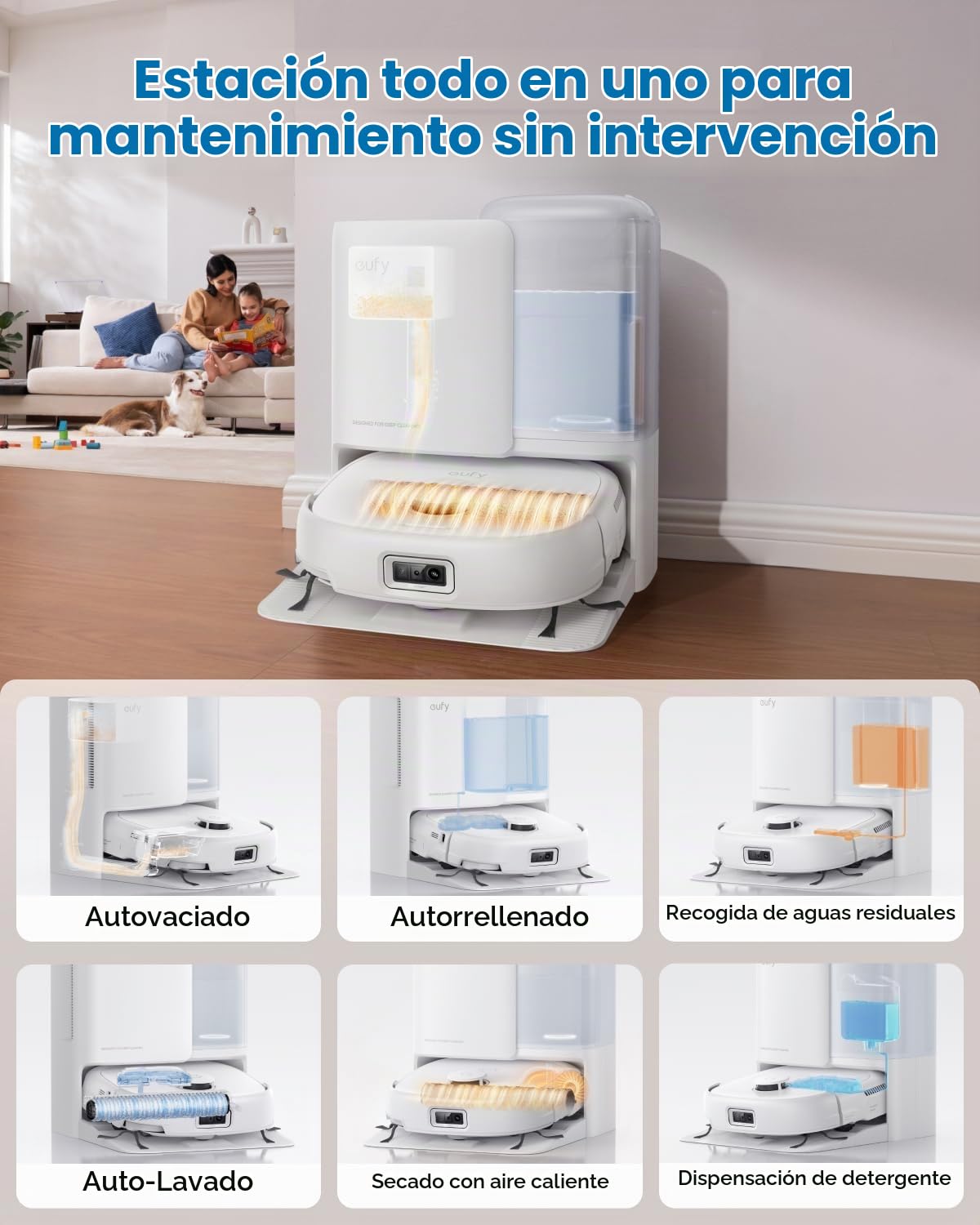 eufy Robot Aspirador Omni E25 Robot Aspirador y fregador 20.000 Pa | Sistema HydroJet, cepillos desenredantes DuoSpiral, Brazo CornerRover, estación Todo en uno | Sistema HydroJet, cepillos desenredantes DuoSpiral, brazo CornerRover, estación todo en uno