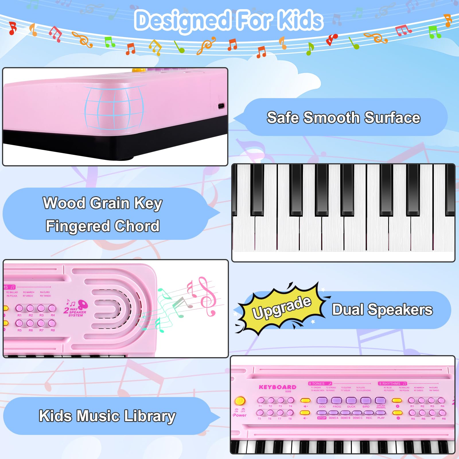 Teclado Electrónico Piano Infantil, 37 Teclas Teclado Multifunción Portátiles con MicróFono, Organo Electronico Piano Musical Regalo para de Niños y Niñas para Niños 3+ Años, Seguro y Duradero