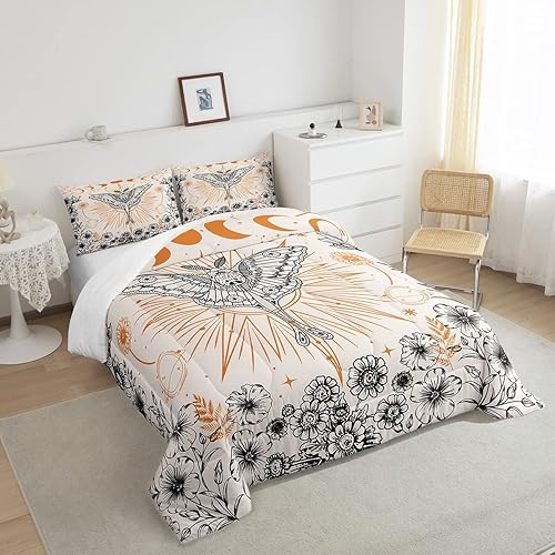 Miniatura 4 de Erosebridal Juego de edredón de fase lunar tamaño Queen, juego de ropa de cama de sol y luna para jóvenes, relleno de edredón de cielo estrellado