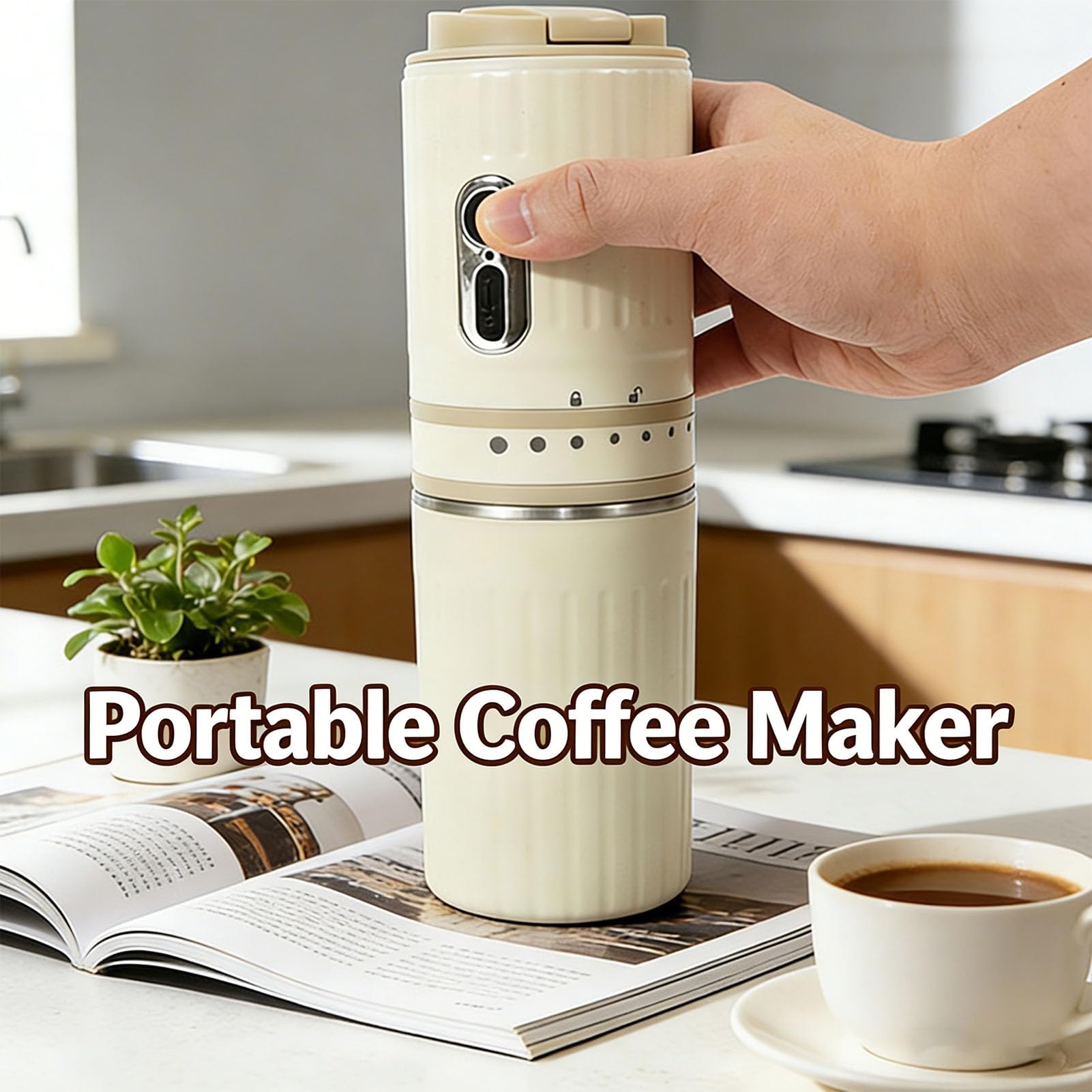 Oumefar Caffettiera Portatile con macinacaffè Incorporato per i Viaggi