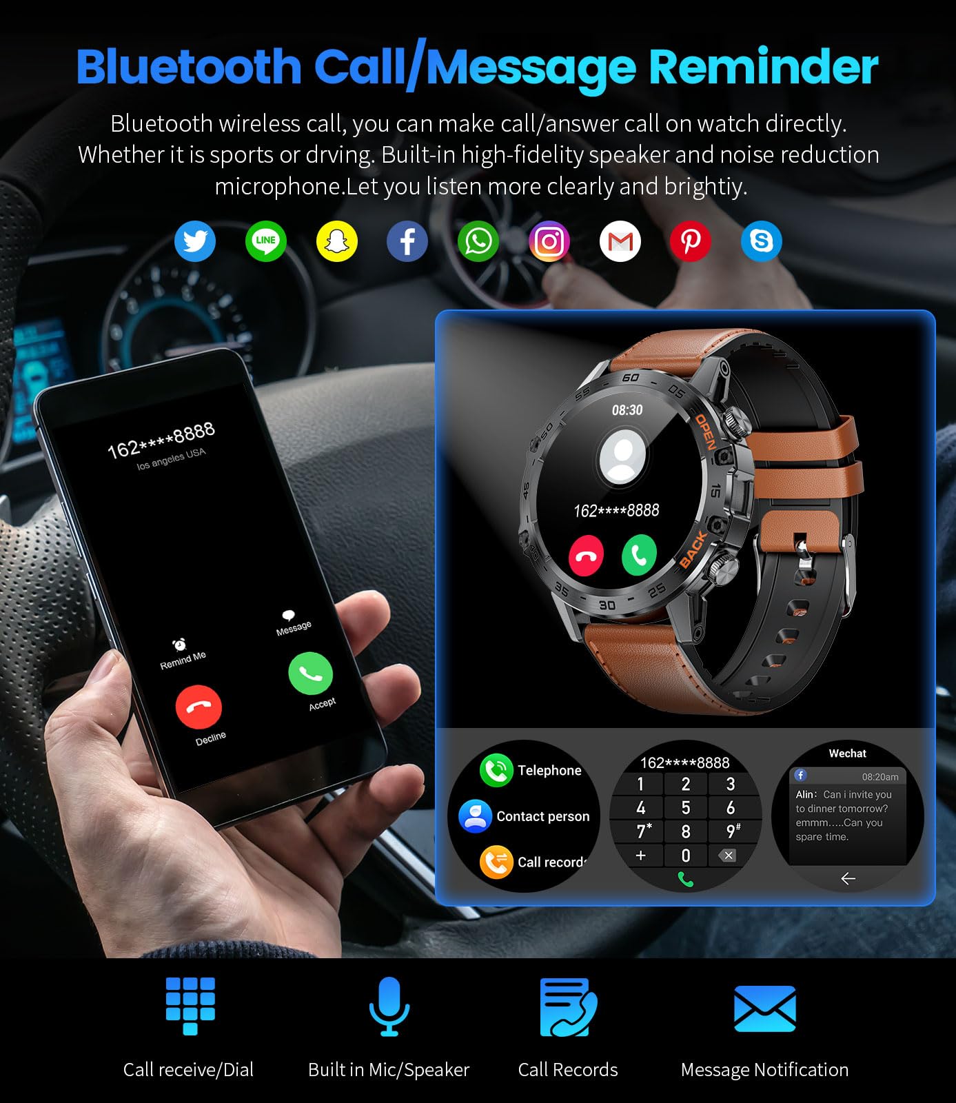 LIGE Montre Connectée Homme, Appel Bluetooth, 1,39'' Smartwatch Modes Sportifs, Montre Intelligente Android iOS