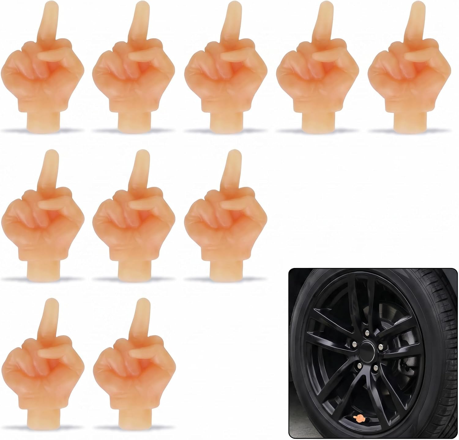 10 PCS Middle Finger Valve Stem Cap, Funny Dustproof Valve Stem Caps, Prank Tire Valve Caps, Universal for Cars, Trucks, Motorcycles, SUV