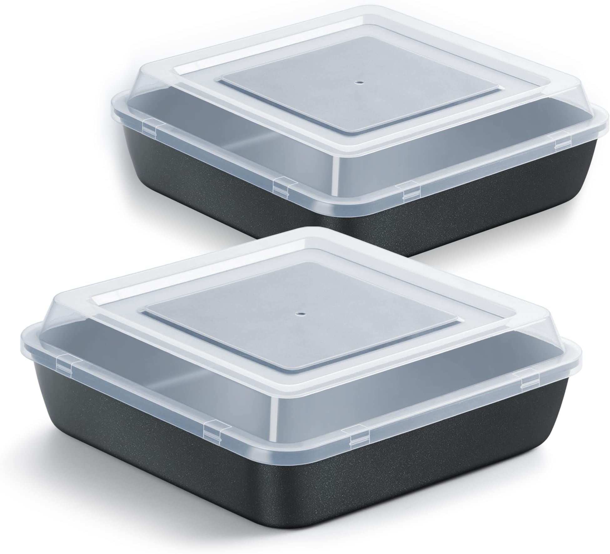 9x9 Inch Square Baking Pan with Lid Set, E-far Nonstick Square Cake Pans Metal Bakeware for Oven Cooking Lasagna Brownies, Stainless Steel Core & Easy Release, 4 Pieces(2 Pans+2 Covers)