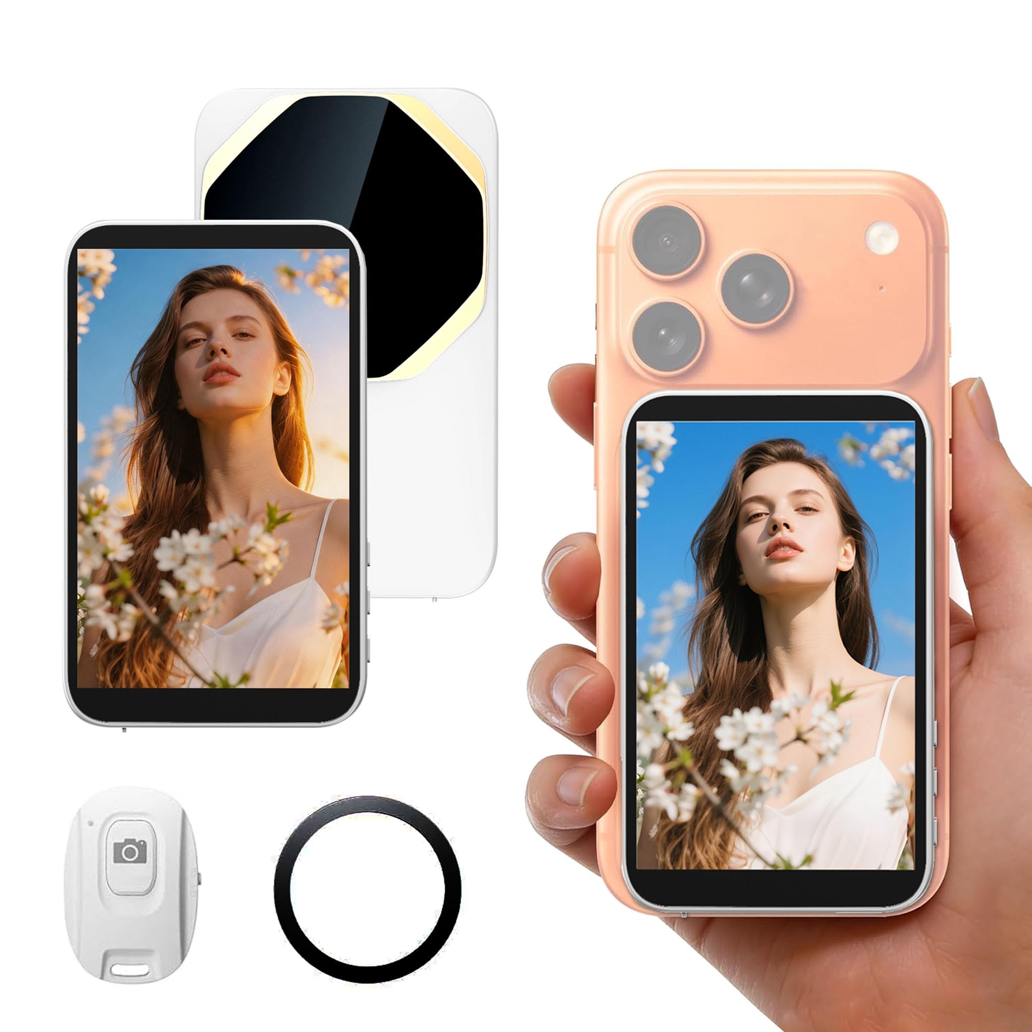 Monitor para Selfies para iPhone Android, Pantalla Inalámbrica para la Cámara Trasera del Smartphone con Control Remoto Accesorios Phone para Vlog TIK-Tok You-Tube Live-Stream