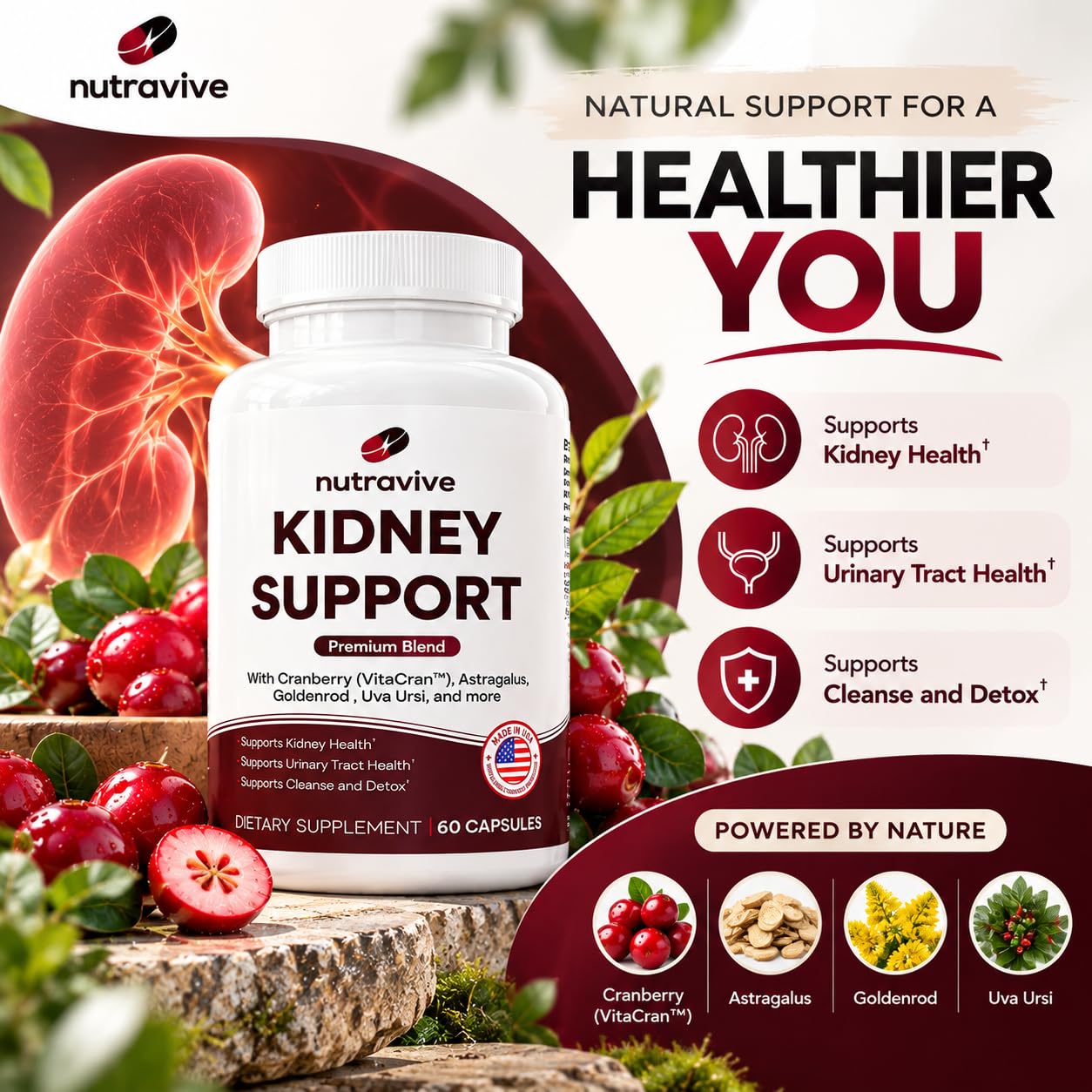 Kidney Cleanse & Support - Cranberry, Astragalus - 60 Capsules — Amazon image 4