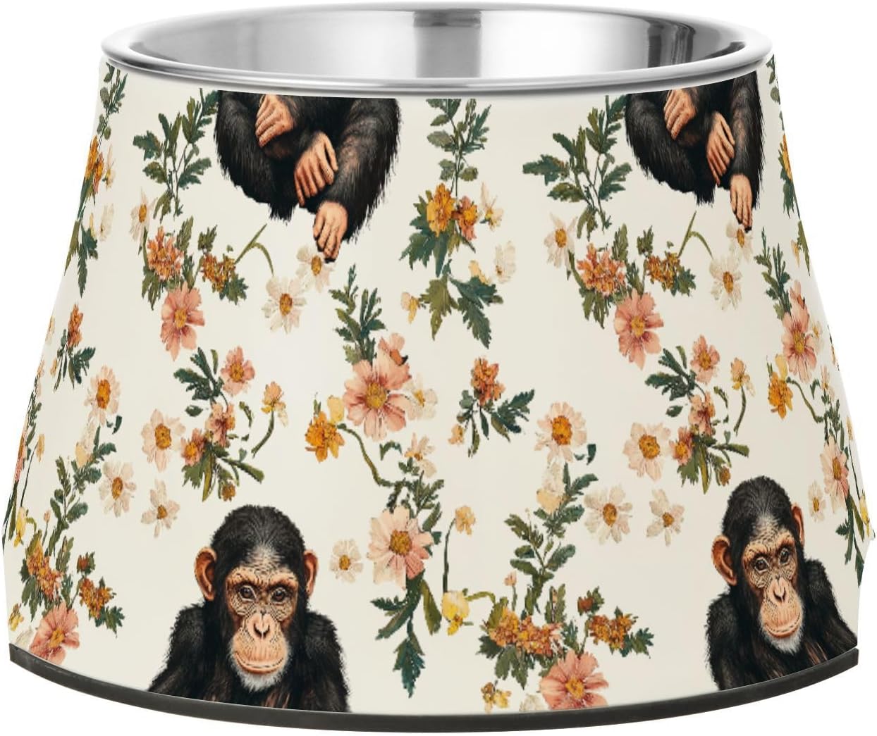 Aesthetic Chimpanzee White Dogs Feeding Bowls with Stand Stainless Steel Pets Water Bowl for Slow Feed Cats Comfort Feeding