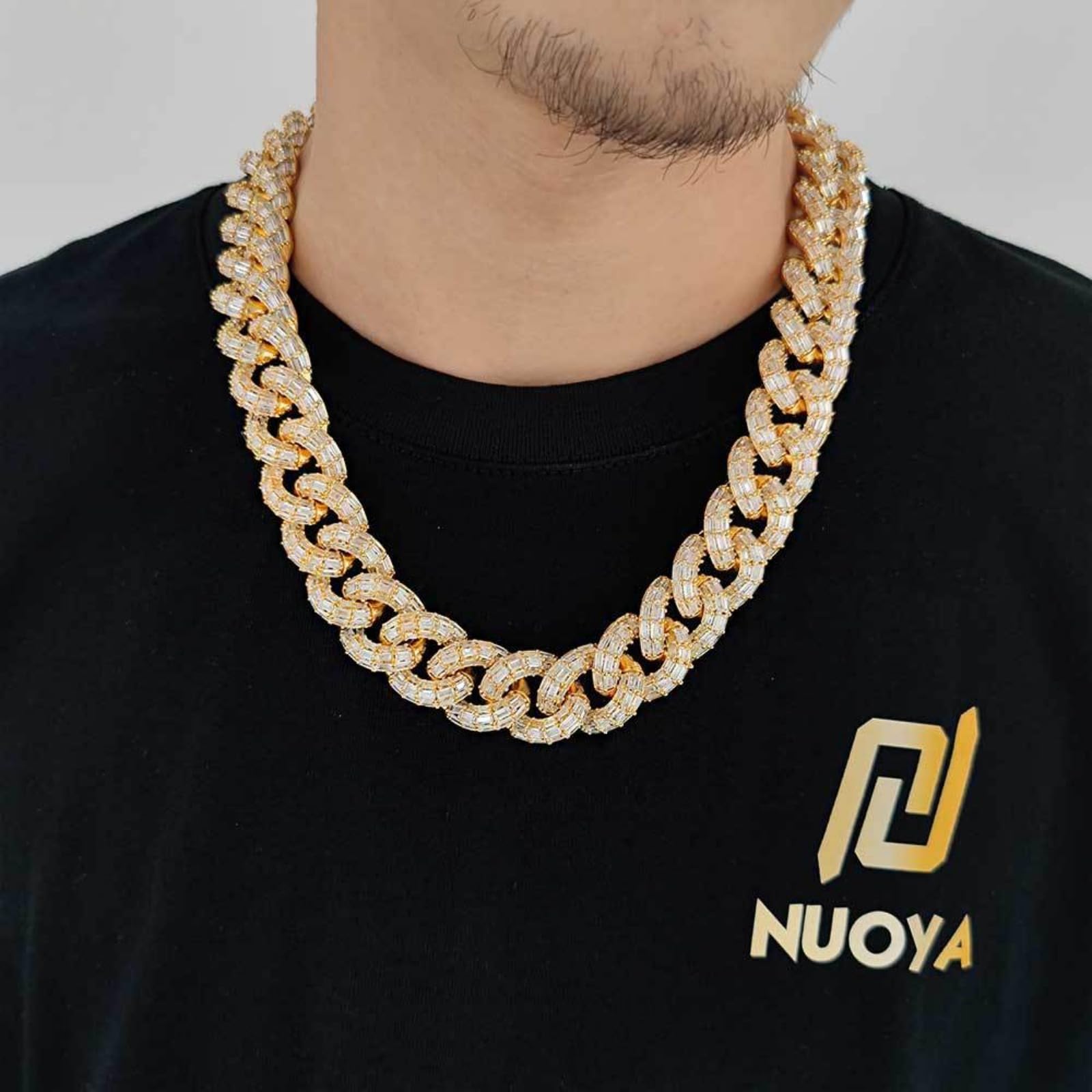Collana a maglia cubana extra lucida, stile hip hop, massiccia e spessa, 40-61 cm, larghezza 21 mm, catena a maglia cubana Miami ghiacciata da uomo, confezione regalo inclusa