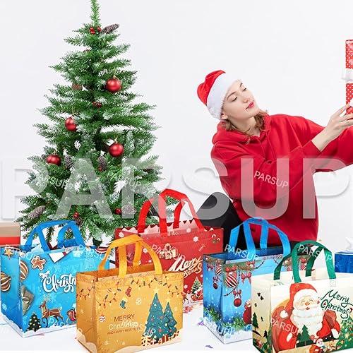 Miniatura 5 de PARSUP 16 bolsas de regalo de Navidad, bolsas de Navidad con asas, bolsas de regalo de Navidad, bolsas de Navidad multifuncionales no tejidas para