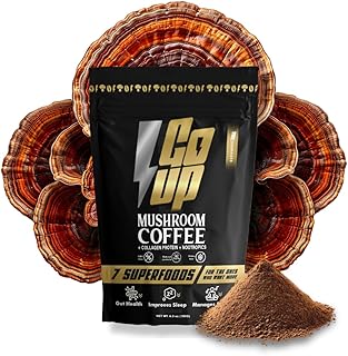 Go Up Mushroom Coffee – Instant Adaptogenic Coffee Mix with Reishi, Collagen, L-Theanine, B6 & B12 – Supports Energy, Focus, Digestion & Wellness – 30 Servings