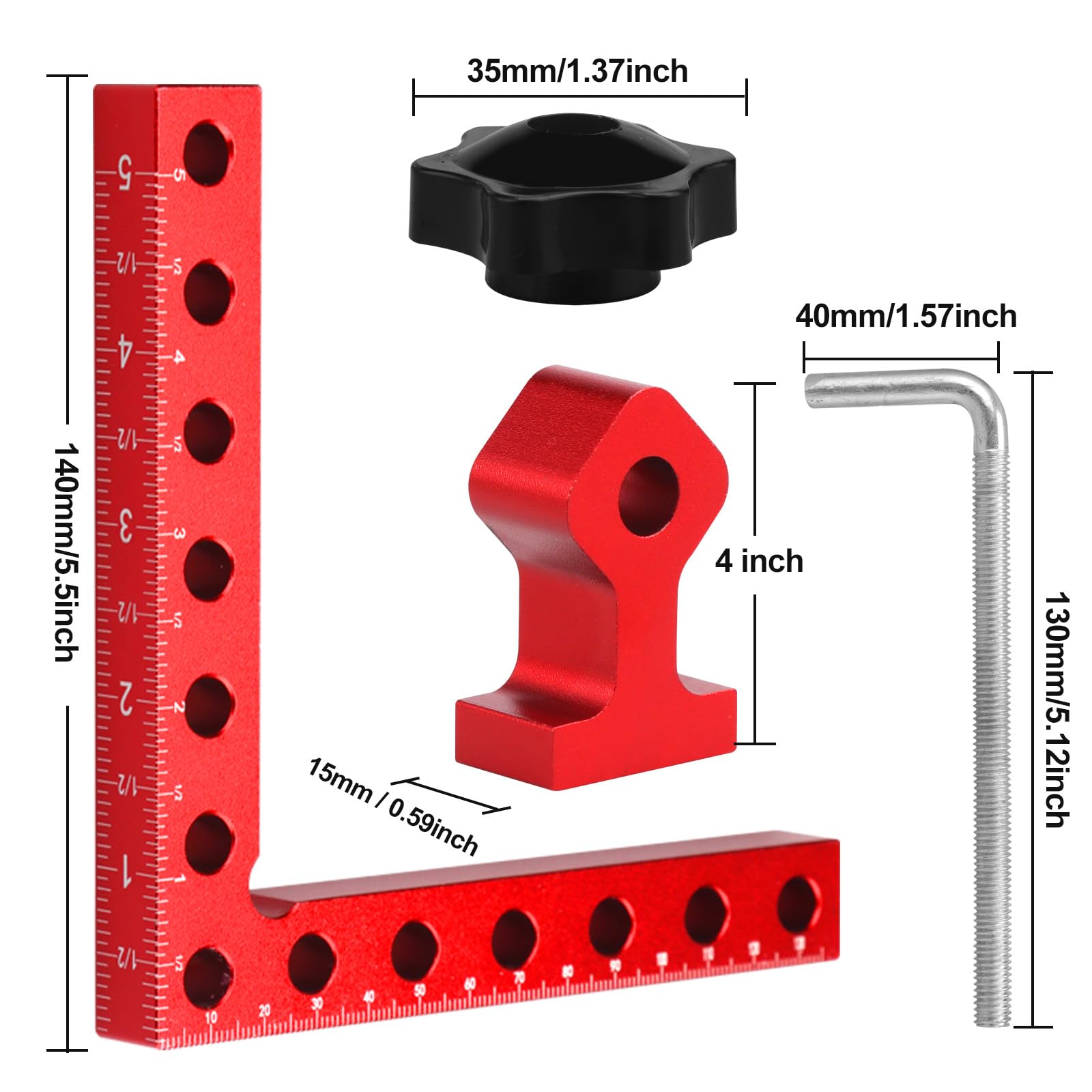 4 Stück 90 Grad Positionierwinkel - 140mm/5,5 Zoll Winkel Klemme aus Aluminiu Winkelspanner 90 Grad Rechtwinkliges Holzbearbeitungswerkzeuge Zimmermannswinkel für Schränke, Schubladen