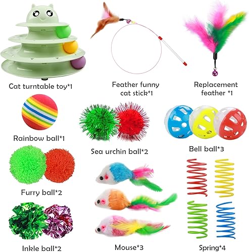 Miniatura 39 de UPSKY Rodillo de juguete para gatos de 3 niveles con seis bolas de colores, interactivo, divertido, ejercicio físico mental, rompecabezas A-Fruta