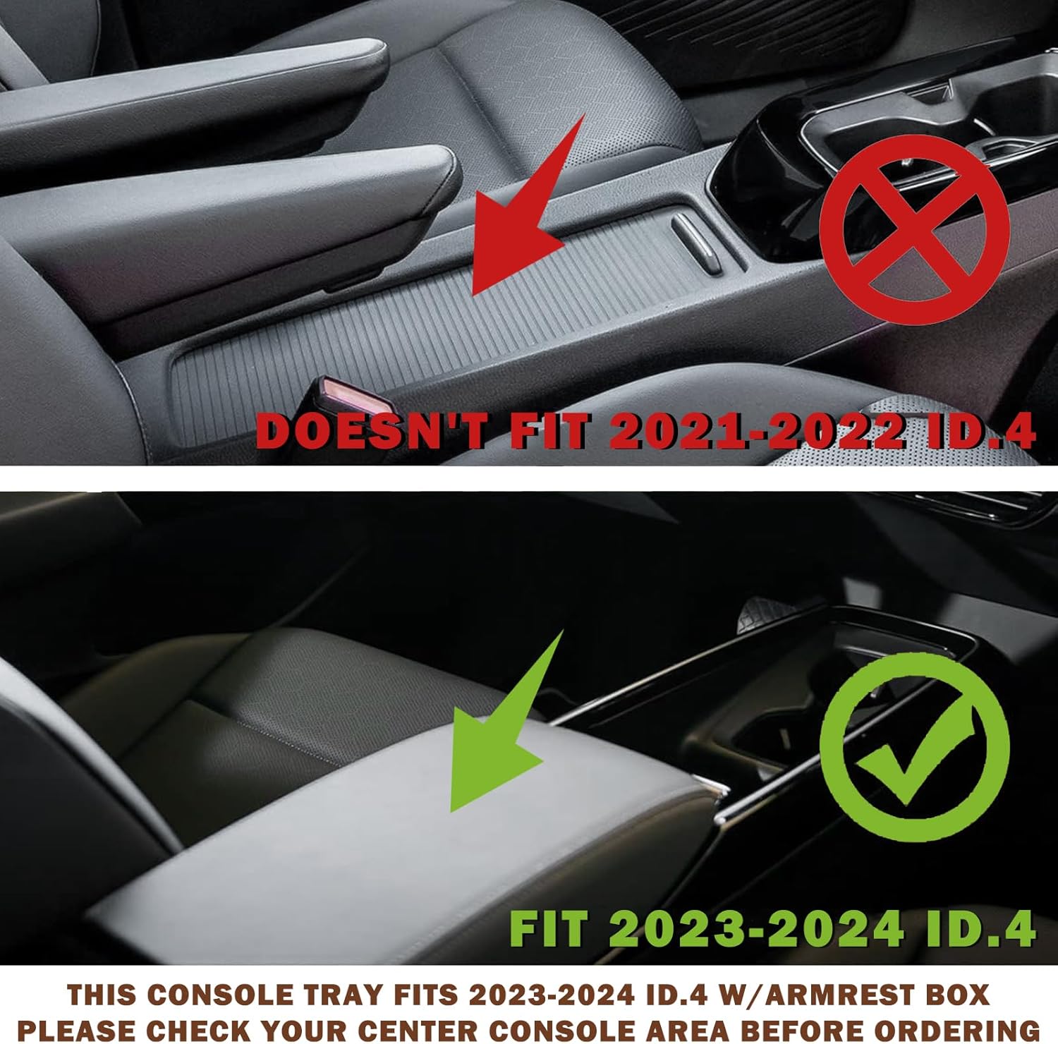 Muslogy for 2023-2025 2026 VW ID.4 Center Console Tray & Lower Organizer 2PCS Set Interior Storage Insert Box Floor Storage Tray Compatible with Volkswagen ID 4 2023 2024 2025 2026 (Console+Lower)