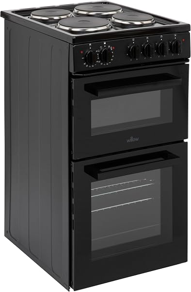 Willow WE50TSB 62L Freestanding Electric Cooker, 50cm Wide Twin Cavity Cooker with Solid 4 Plate Hob, 31L Capacity Grill Cavity, 2 Year Warranty - Black - 3