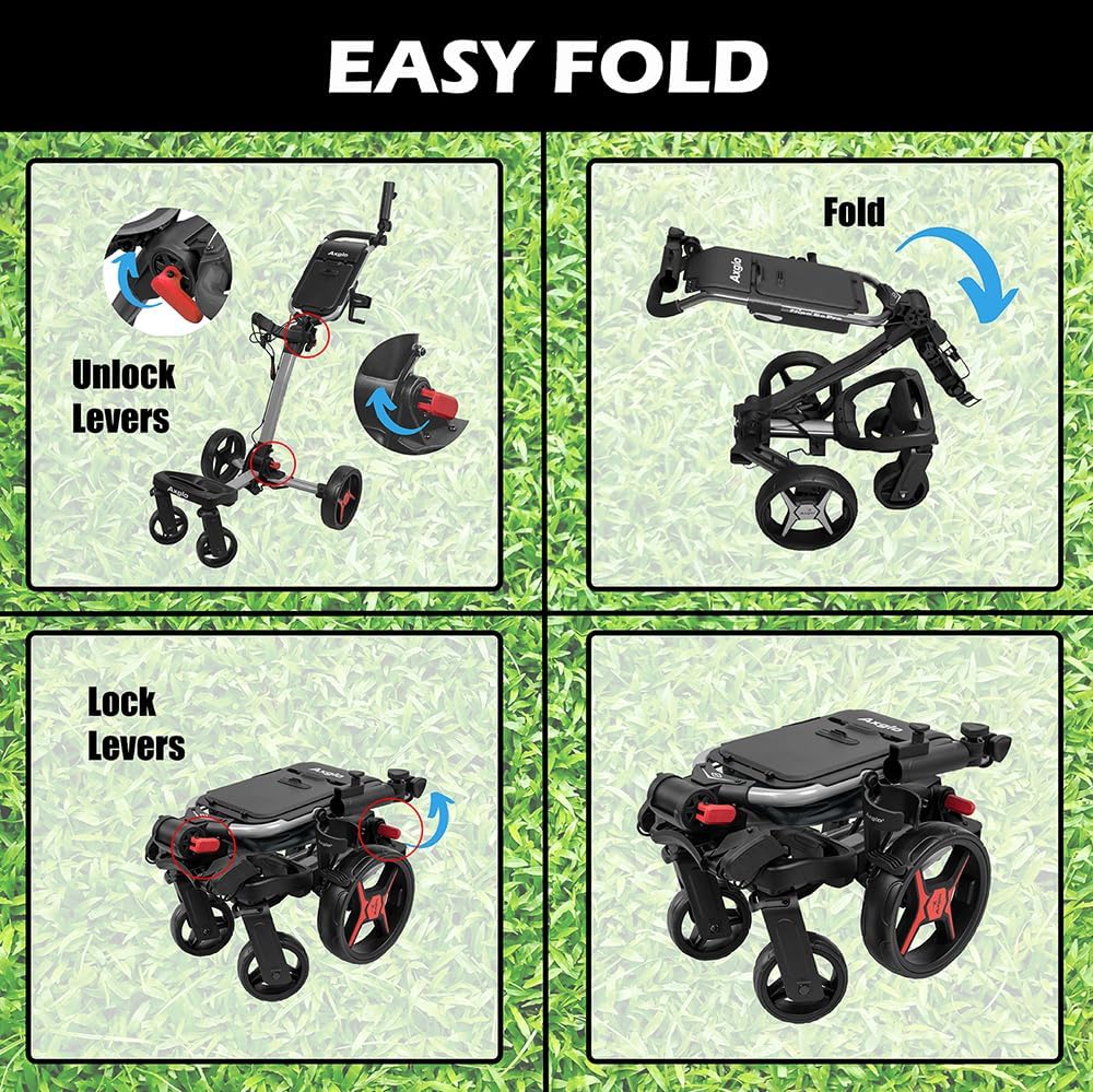 Flip n' Go Pro - Golf Push Cart - Golf Trolley - 4 Wheels - Swivel Front Wheels - Hand Brake - Lightweight